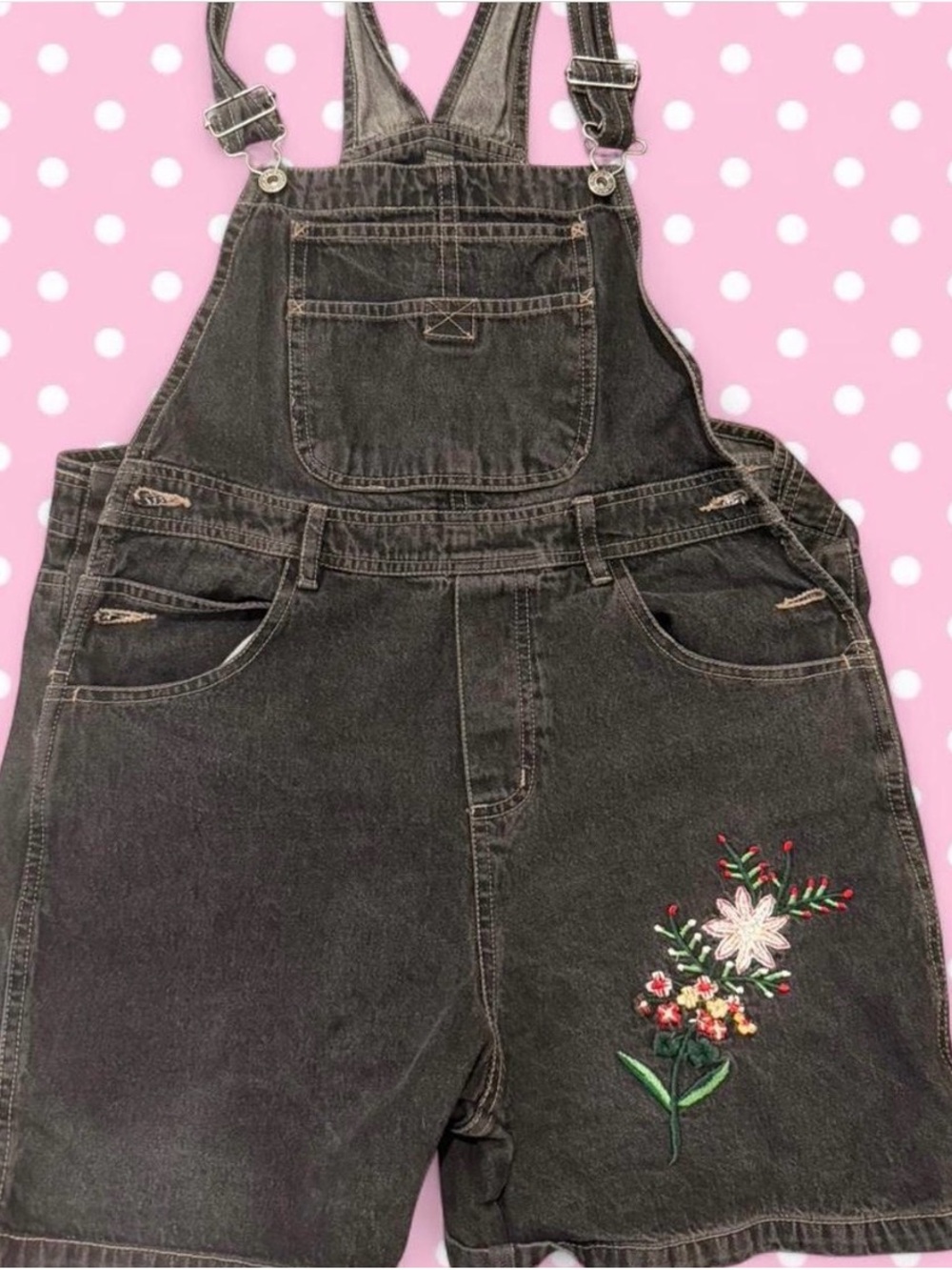 Route 66 Black Washed Denim Overall Dress with Branded Patch